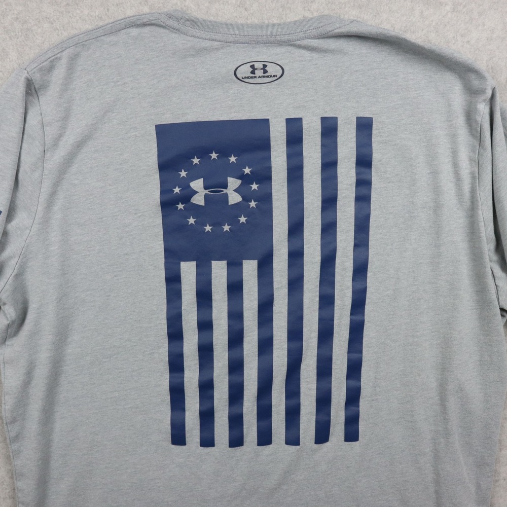 Under Armour T-Shirt Mens XL Heatgear Loose Freedom Flag Tee Gray Short Sleeve - Picture 12 of 12